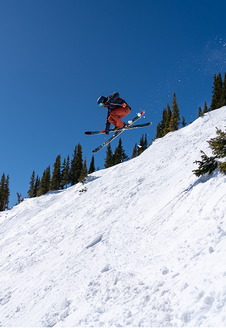 A skiier in the air