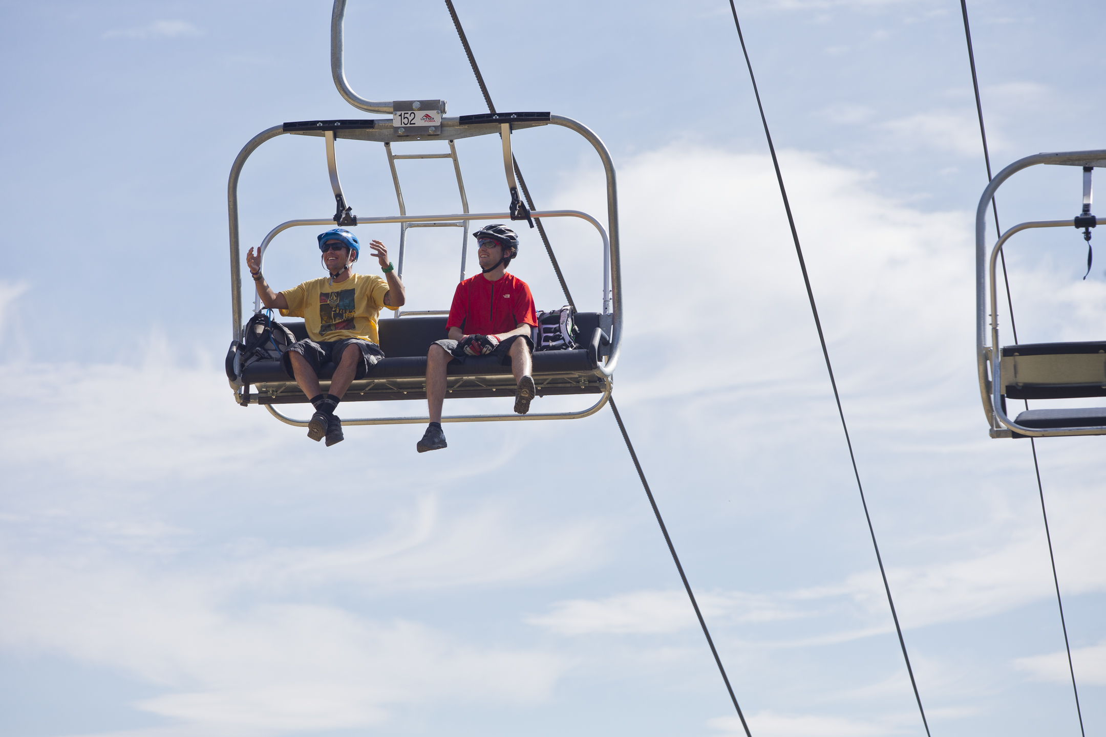 Friends on a chairlift on  Peak 8 in Breckenridge