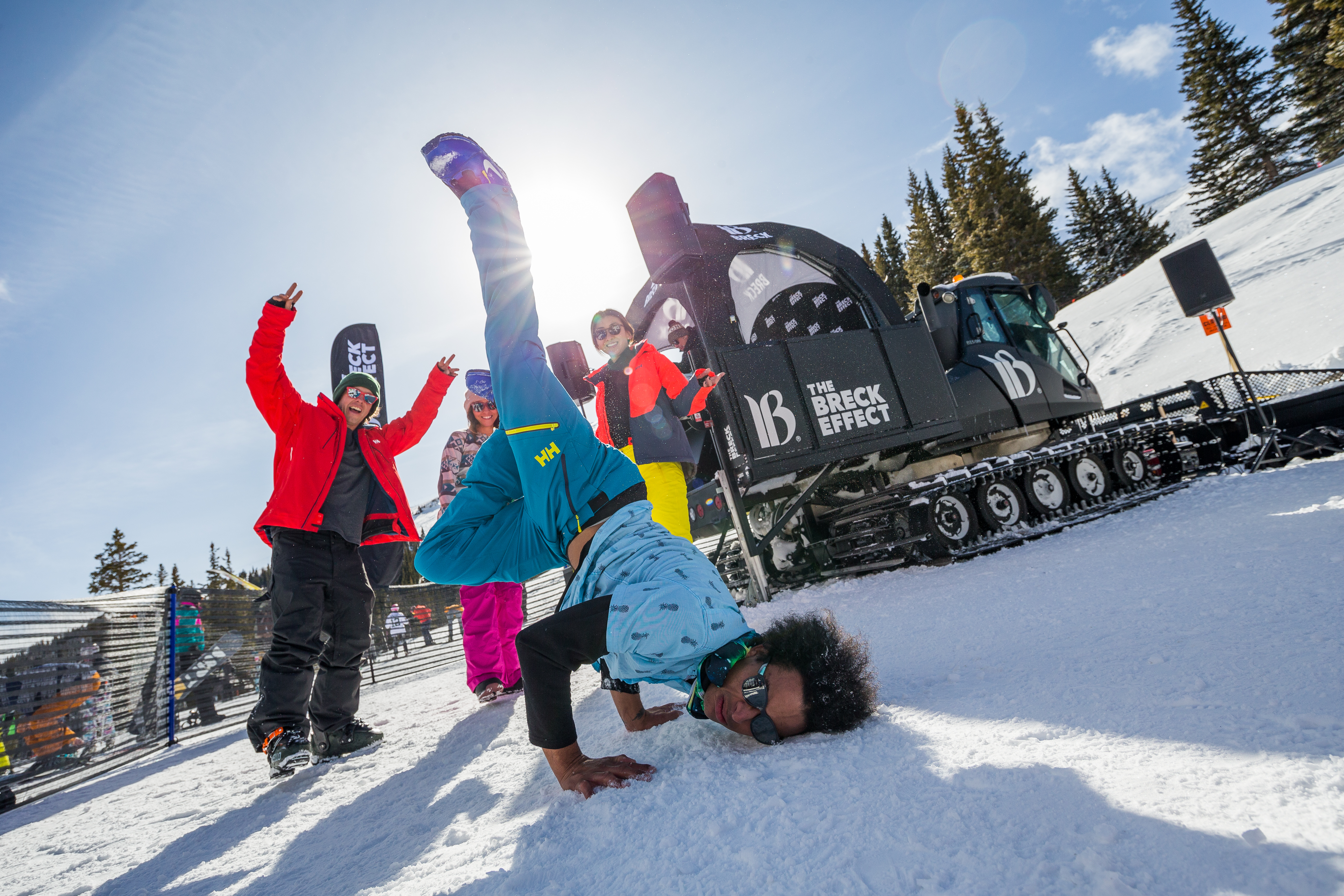 Friends breakdancing at the DJ Cat at Breck 
